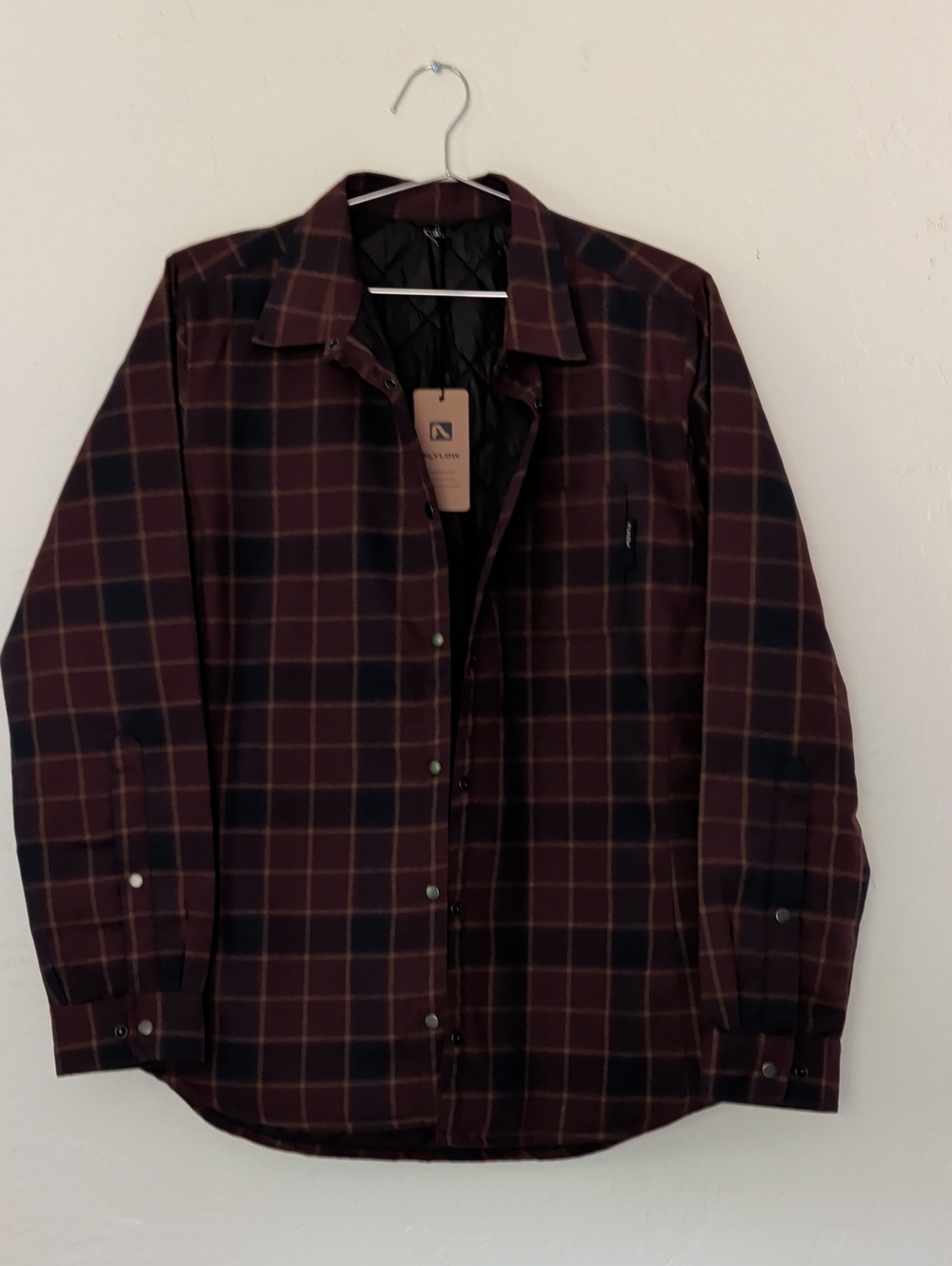 Flylow Quilted Plaid Shacket in Burgundy & Black